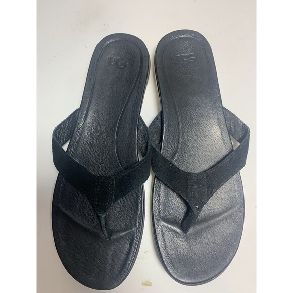 UGG Australia Womens Lorrie Flip Flop Sandals Black Suede Flat Heel Slip On 9 - Picture 3 of 7